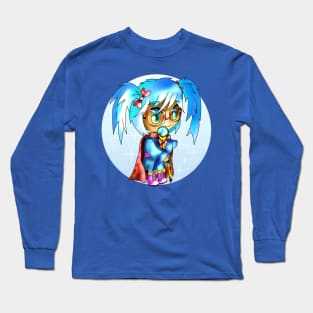 kawaii cute sorcerer girl in blue with a magic staff for dnd and fantasy fans Long Sleeve T-Shirt